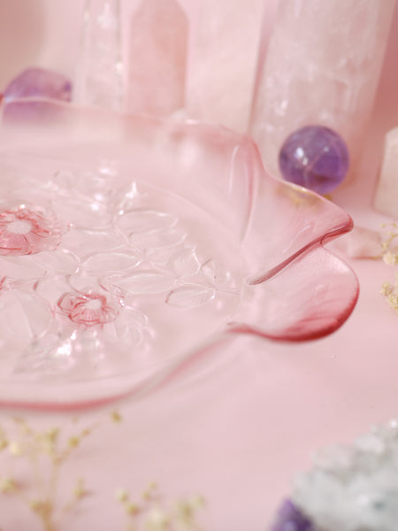 Vintage Mikasa Glass Pink Floral Tray