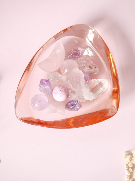 Art Deco Style Peachy Pink Glass Dish