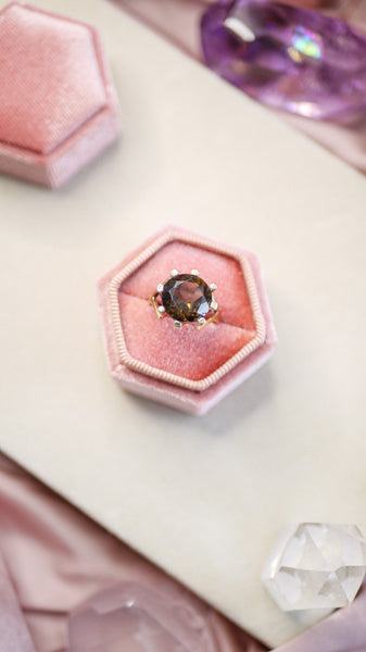 Vintage 9ct Gold Smoky Quartz Sun Ring