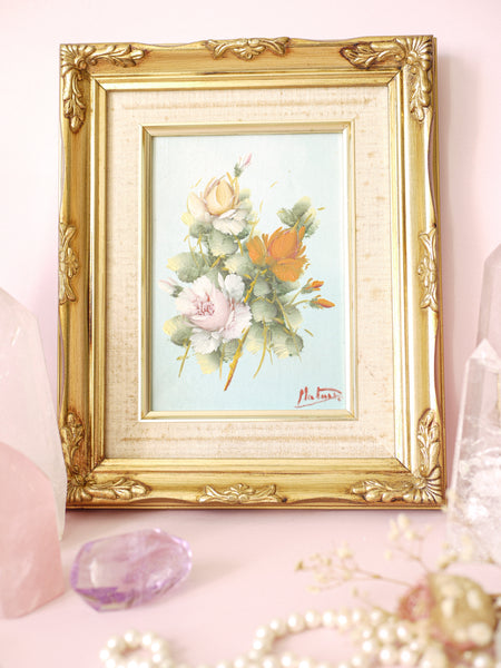 Original Vintage Oil Painting with Floral Design