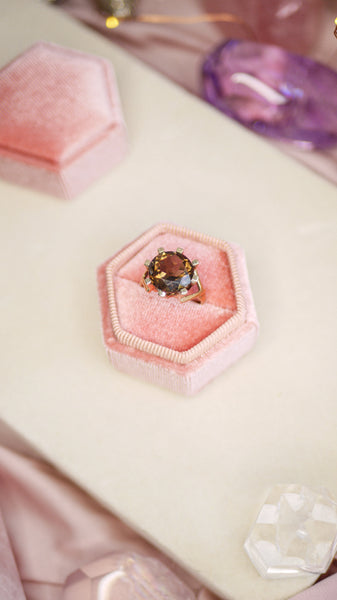 Vintage 9ct Gold Smoky Quartz Sun Ring