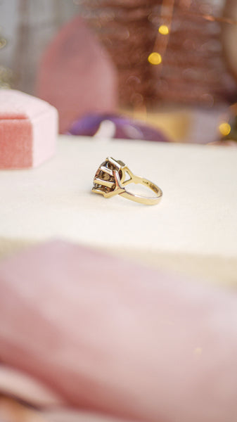 Vintage 9ct Gold Smoky Quartz Sun Ring