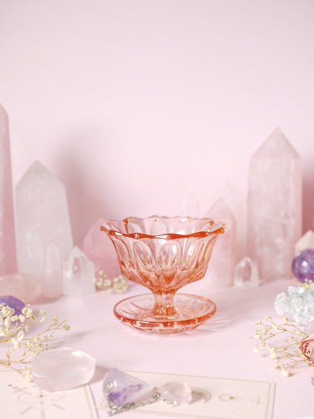 Pink Vintage Glass Bowl with Dish