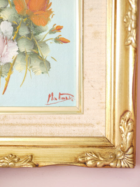 Original Vintage Oil Painting with Floral Design