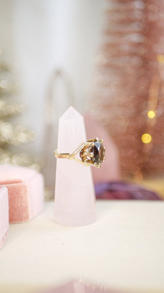 Vintage 9ct Gold Smoky Quartz Sun Ring