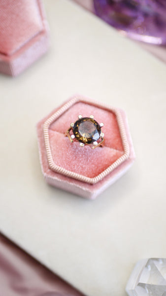 Vintage 9ct Gold Smoky Quartz Sun Ring