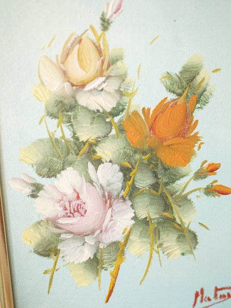 Original Vintage Oil Painting with Floral Design