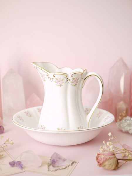 Vintage Bone China Floral Jug and Wash Bowl