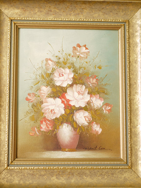 Robert Cox Original Oil Painting of Pastel Pink Floral Arrangement