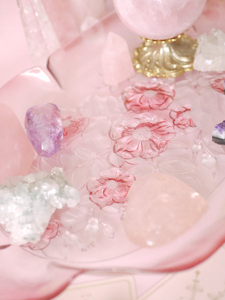 Vintage Mikasa Glass Pink Floral Tray