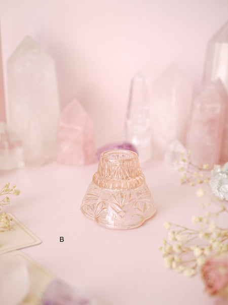 Individual Vintage Peachy Pink Scalloped Edge Candlestick Holder | Sphere Stand
