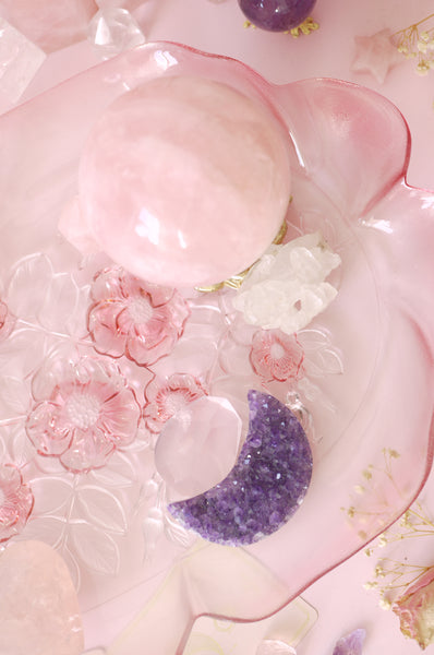 Vintage Mikasa Glass Pink Floral Tray