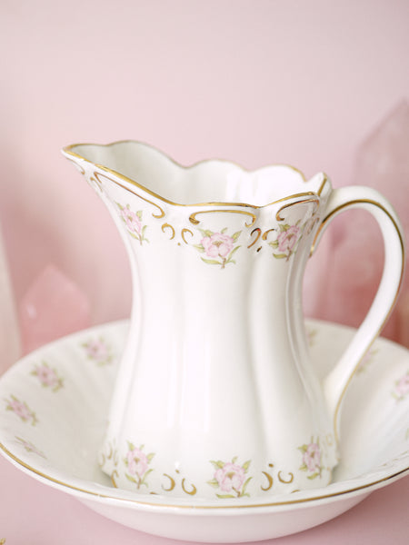 Vintage Bone China Floral Jug and Wash Bowl