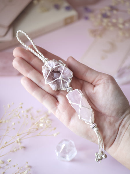 Double Crystal Hanging | Pink Amethyst & Rose Quartz