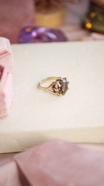 Vintage 9ct Gold Smoky Quartz Sun Ring