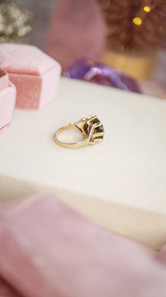Vintage 9ct Gold Smoky Quartz Sun Ring
