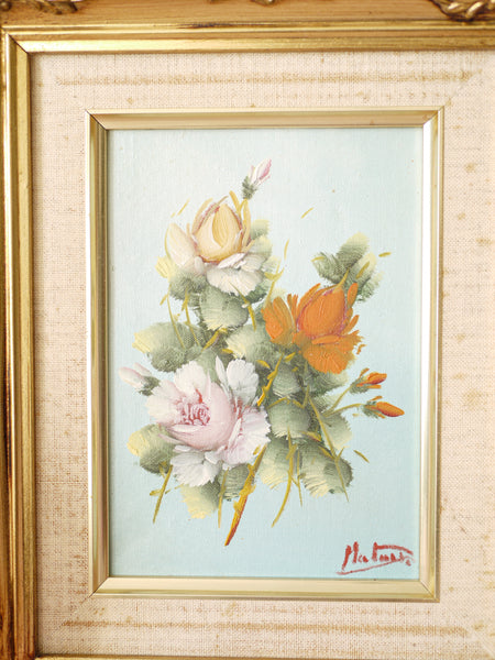 Original Vintage Oil Painting with Floral Design