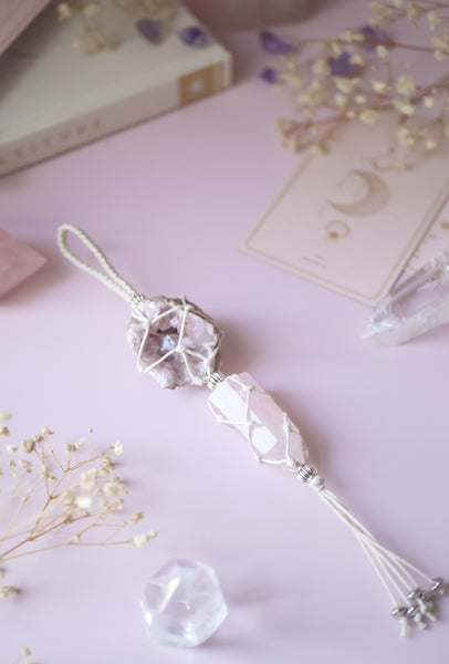 Double Crystal Hanging | Pink Amethyst & Rose Quartz
