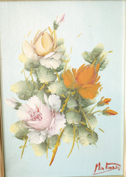 Original Vintage Oil Painting with Floral Design