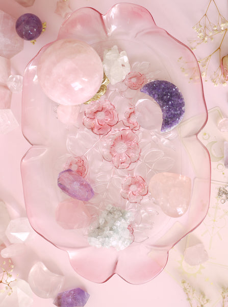 Vintage Mikasa Glass Pink Floral Tray