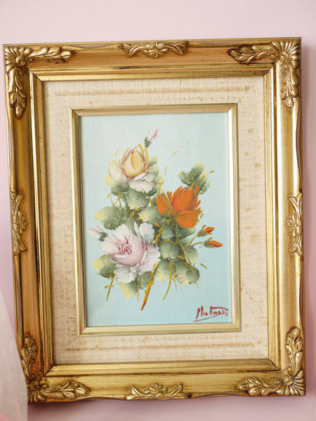 Original Vintage Oil Painting with Floral Design