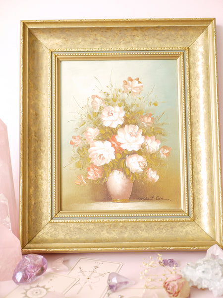 Robert Cox Original Oil Painting of Pastel Pink Floral Arrangement