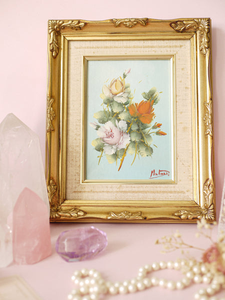 Original Vintage Oil Painting with Floral Design