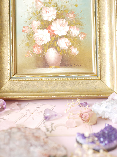 Robert Cox Original Oil Painting of Pastel Pink Floral Arrangement