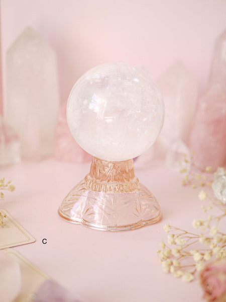 Individual Vintage Peachy Pink Scalloped Edge Candlestick Holder | Sphere Stand