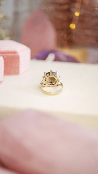 Vintage 9ct Gold Smoky Quartz Sun Ring