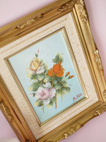 Original Vintage Oil Painting with Floral Design
