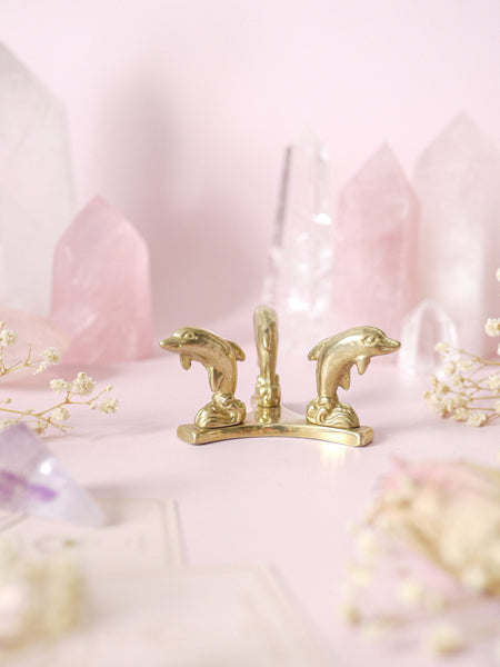 Vintage Brass Dolphin Sphere Stand *RARE FIND*