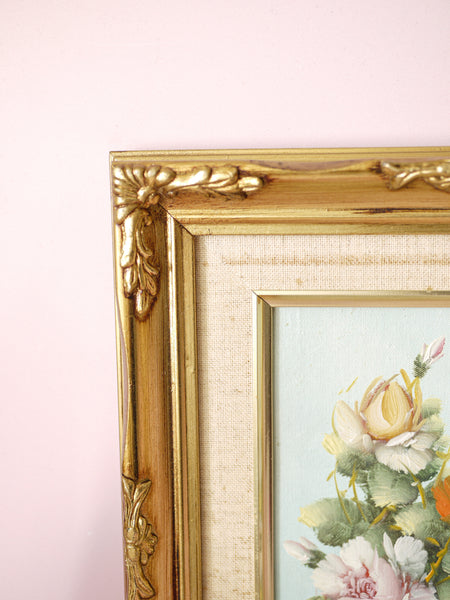 Original Vintage Oil Painting with Floral Design