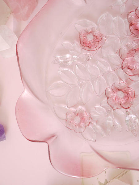 Vintage Mikasa Glass Pink Floral Tray