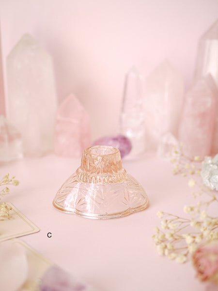 Individual Vintage Peachy Pink Scalloped Edge Candlestick Holder | Sphere Stand