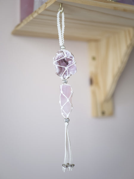 Double Crystal Hanging | Pink Amethyst & Rose Quartz