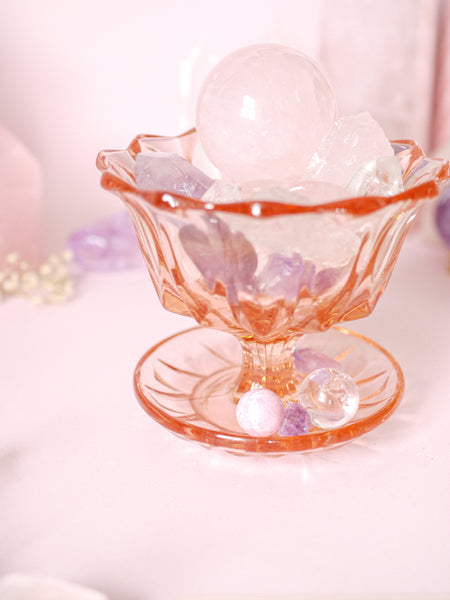 Pink Vintage Glass Bowl with Dish