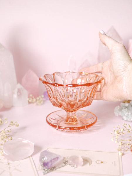 Pink Vintage Glass Bowl with Dish