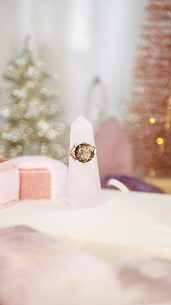 Vintage 9ct Gold Smoky Quartz Sun Ring