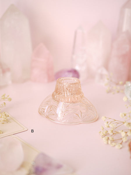 Individual Vintage Peachy Pink Scalloped Edge Candlestick Holder | Sphere Stand