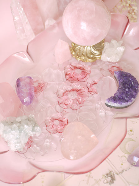 Vintage Mikasa Glass Pink Floral Tray