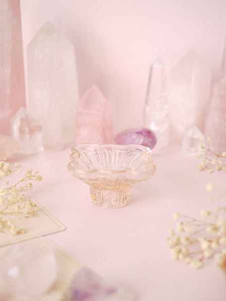 Peachy Pink Vintage Glass Candlestick Holder | Sphere Stand Square Base