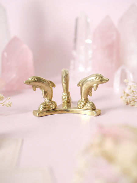 Vintage Brass Dolphin Sphere Stand *RARE FIND*