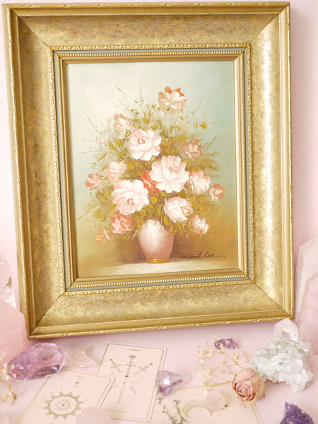 Robert Cox Original Oil Painting of Pastel Pink Floral Arrangement