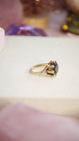 Vintage 9ct Gold Smoky Quartz Sun Ring