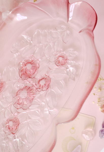 Vintage Mikasa Glass Pink Floral Tray