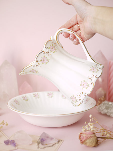 Vintage Bone China Floral Jug and Wash Bowl