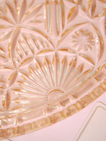 Vintage Peachy Pink Pressed Glass Tray *Slightly Damaged*