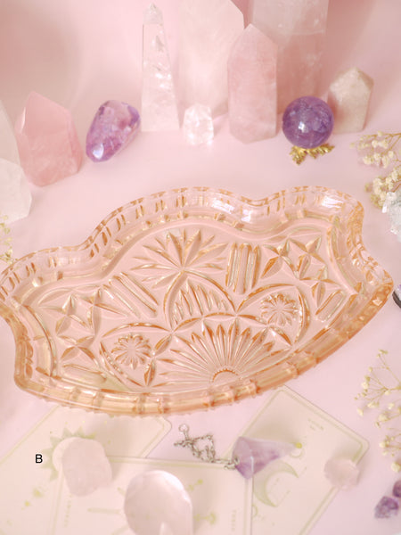 Vintage Peachy Pink Pressed Glass Tray *Slightly Damaged*