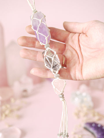 Triple Hanging Amethyst, Lodalite, Rose Quartz